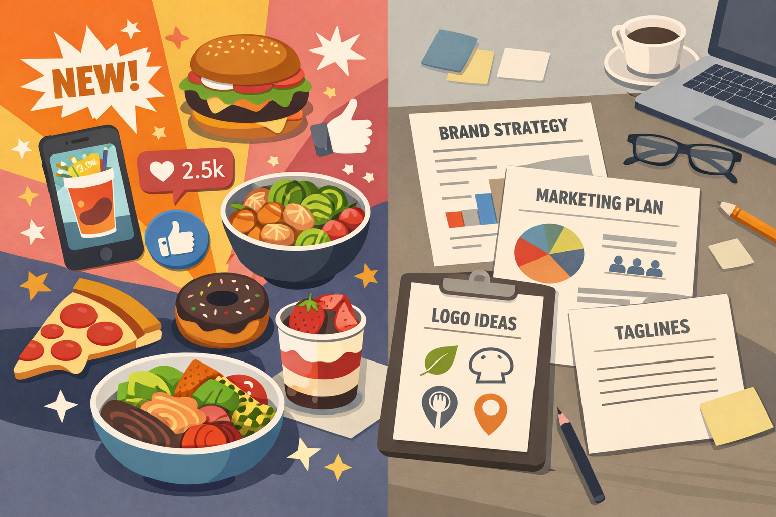 Illustrazione strategia di comunicazione food tra estetica e pianificazione